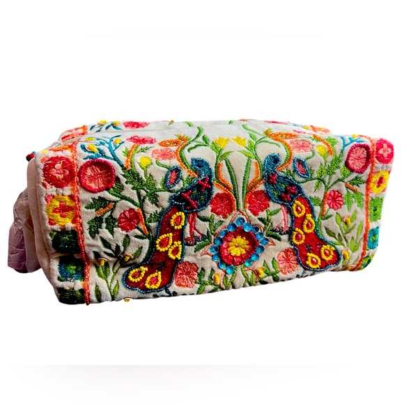 Handbags - Hand Embroidered & Embellished Floral Cosmetic Bag Made in India